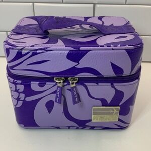 Roxy Vintage Purple Tropical Floral Pineapple Train Case Makeup Vanity Travel Ba